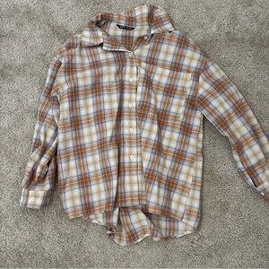 Brown, Blue & Cream Plaid Button-Up Shirt